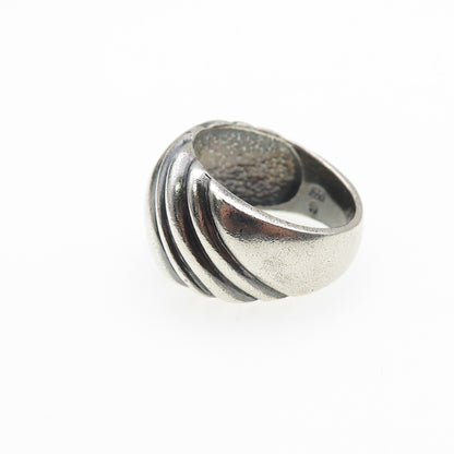 925 Sterling Silver Vintage Modernist Ribbed Oxidized Ring Size 7.25