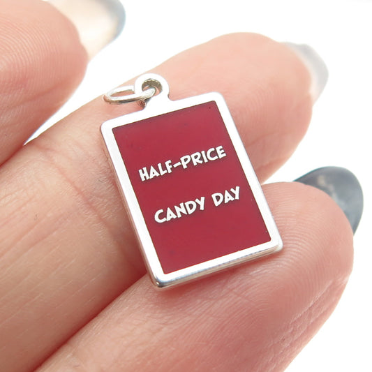 925 Sterling Silver Red Enamel "Half-Price Candy Day" Minimalist Charm Pendant