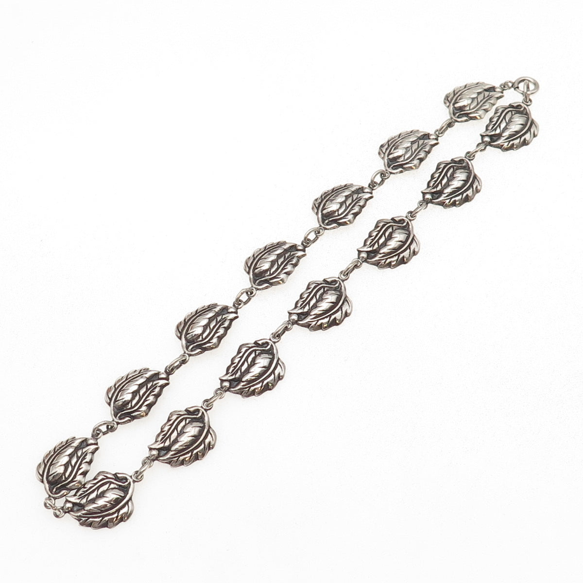Danecraft 925 Sterling Silver Antique Art Deco Floral Leaf Chain Necklace 16"