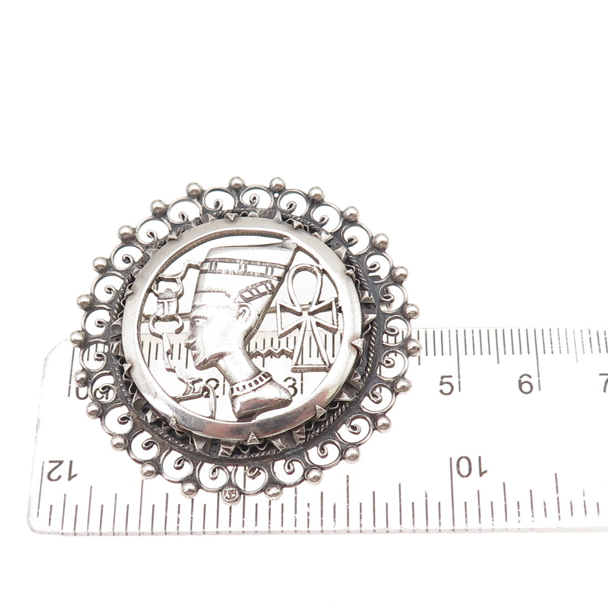 800 Silver Antique Art Deco Egyptian Nefertiti Pharoh Oxidized Pin Brooch