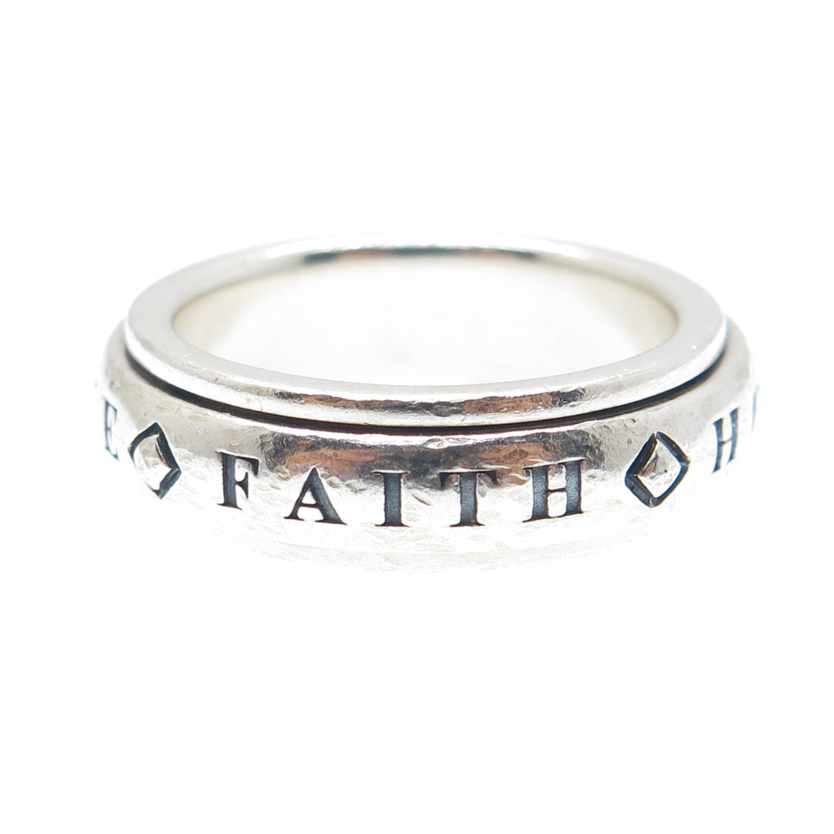 STEVEN LAVAGGI Sterling Vintage Love Faith Hope Peace Rotating Ring Size 7.25