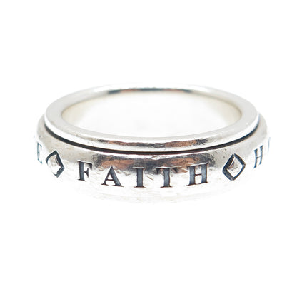 STEVEN LAVAGGI Sterling Vintage Love Faith Hope Peace Rotating Ring Size 7.25