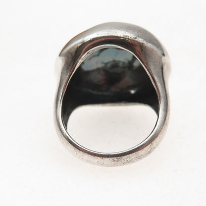 925 Sterling Silver Vintage Modernist Dome Oxidized Ring Size 8