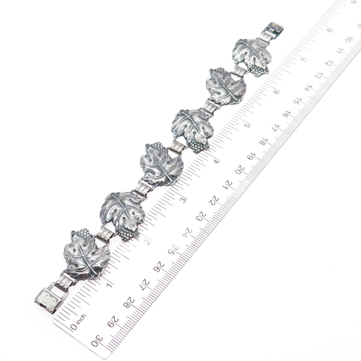 925 Sterling Silver Antique Grape Floral Oxidized Bracelet 7.25" PAT. 236854