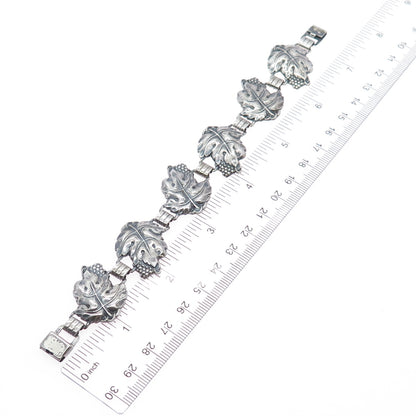 925 Sterling Silver Antique Grape Floral Oxidized Bracelet 7.25" PAT. 236854