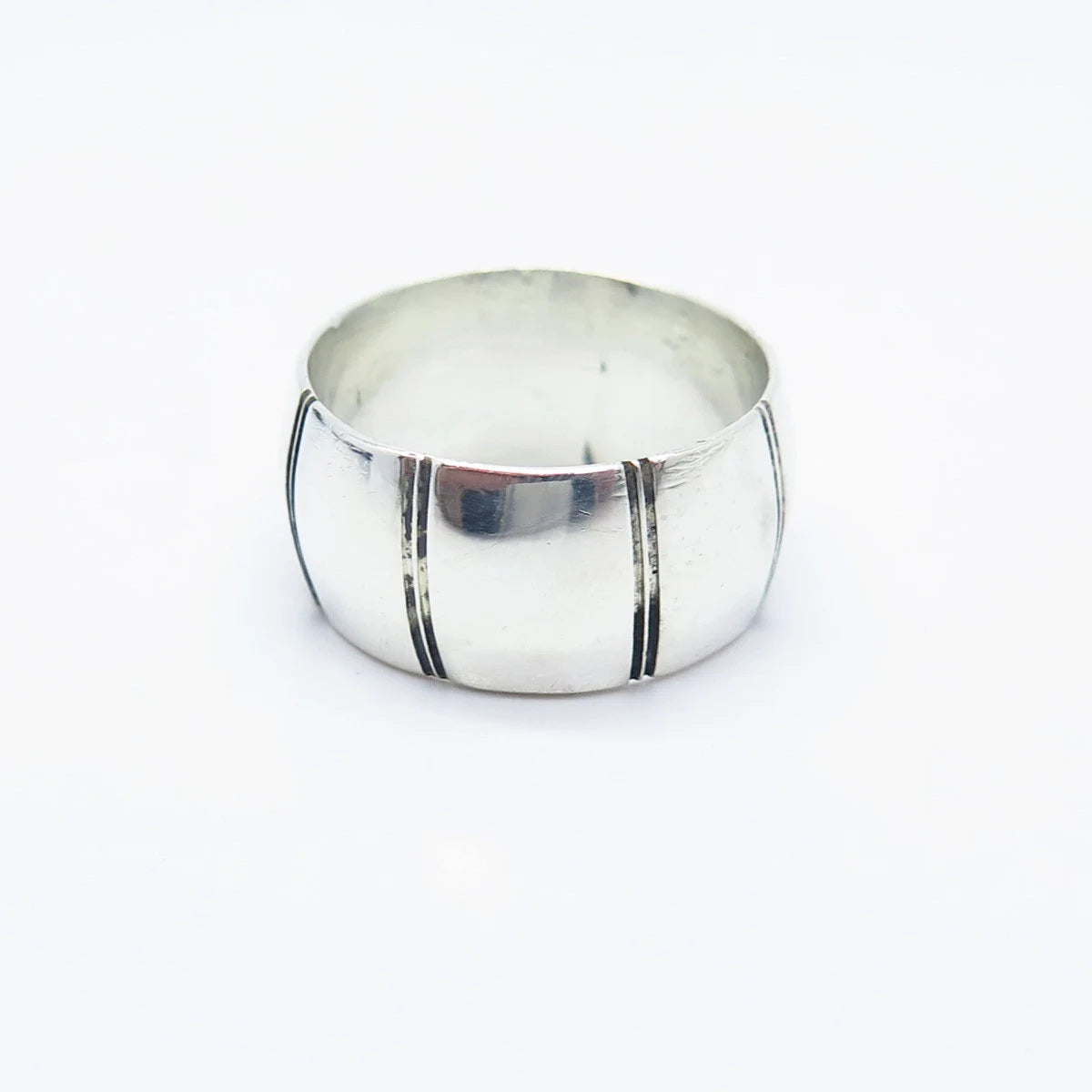925 Sterling Silver Vintage Mexico Striped Band Ring Size 8.5