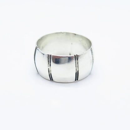 925 Sterling Silver Vintage Mexico Striped Band Ring Size 8.5