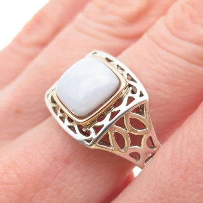 Michelle Albala 925 Sterling Silver 14K Gold Real Chalcedony Ring Size 10.25