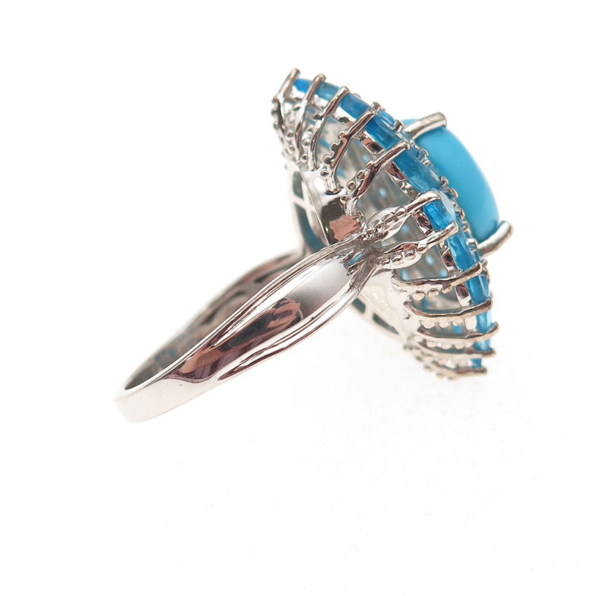 D'Joy 925 Sterling Silver Real Sleeping Beauty Turquoise & Apatite Ring Size 8