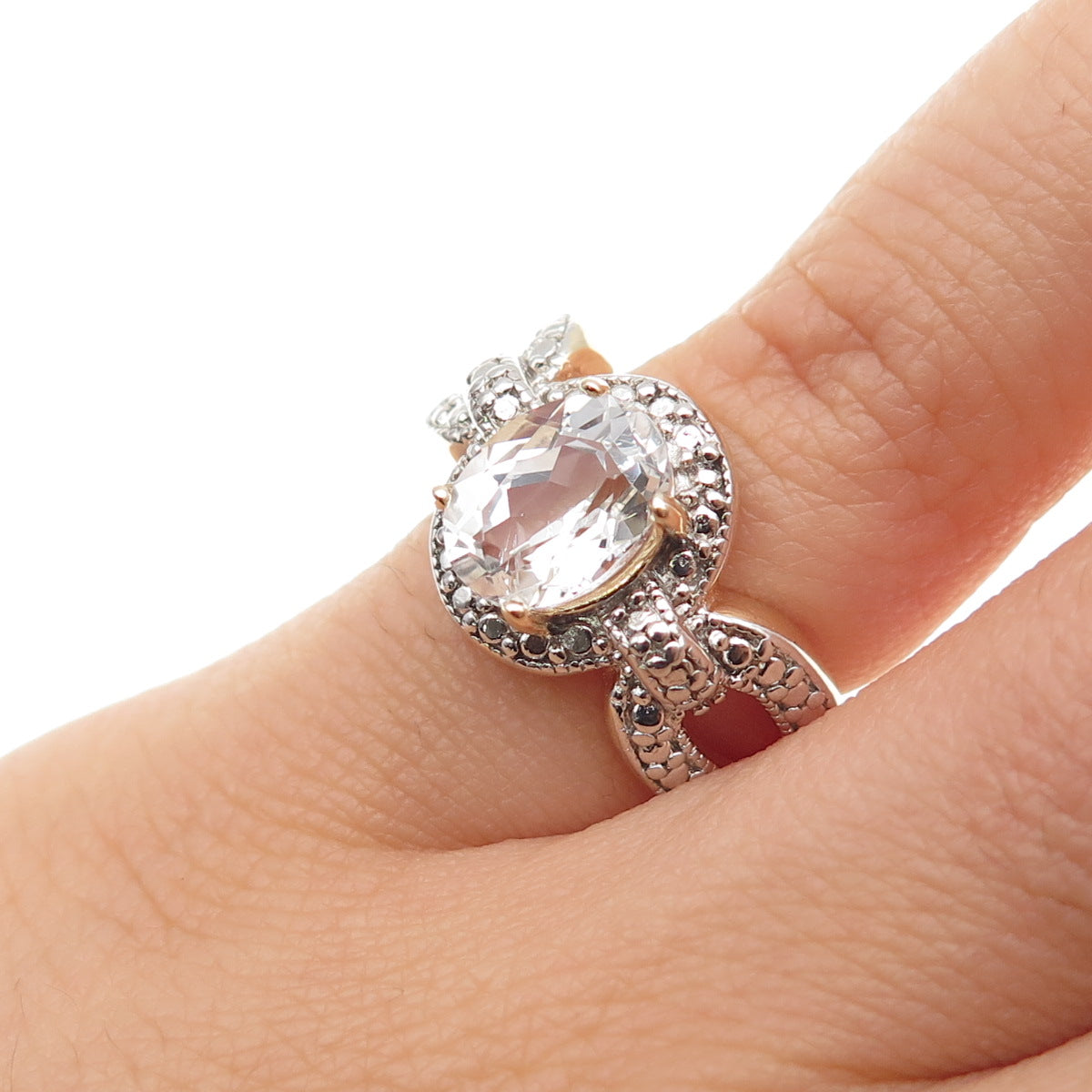 DEE BERKLEY 925 Sterling Silver Gold Plated Real White Topaz Ring Size 5