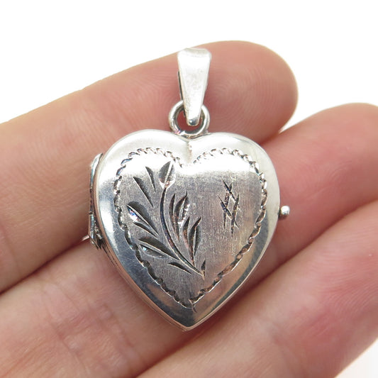 925 Sterling Silver Vintage Italy Engraved Locket Heart Pendant