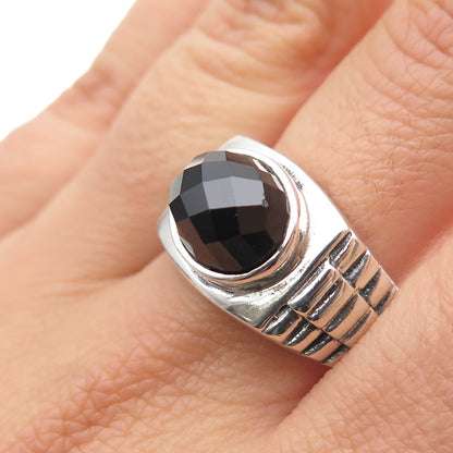 925 Sterling Silver Vintage Real Black Onyx Oxidized Ring Size 10.75