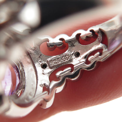 925 Sterling Silver Real Round-Cut Diamond Accent & Amethyst Ring Size 6