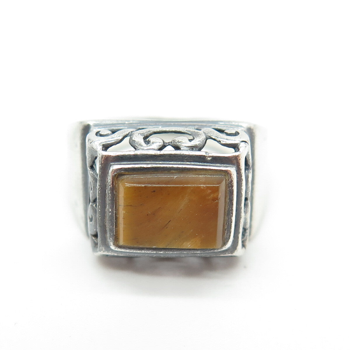 925 Sterling Silver Vintage Real Tiger Eye Gemstone Swirl Ring Size 6.75