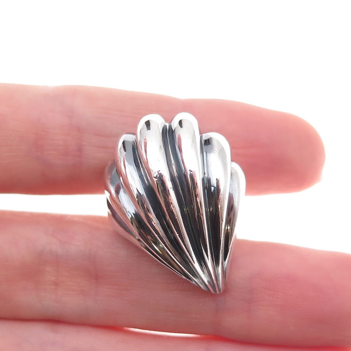 925 Sterling Silver Vintage Modernist Seashell Oxidized Ring Size 5.5