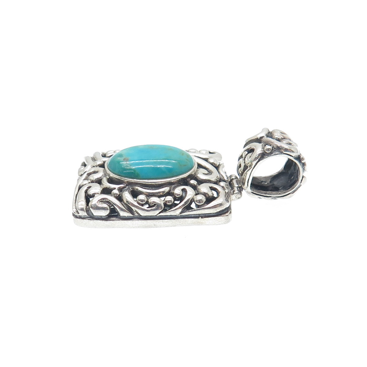 925 Sterling Silver Vintage Real Lone Mountain Turquoise Floral Ornate Pendant