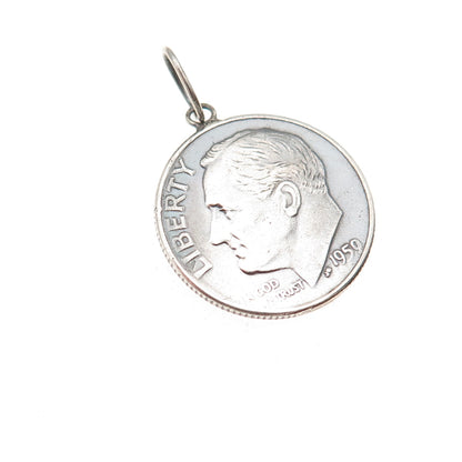 900 Silver Vintage 1959 US Roosevelt One Dime Coin Charm Pendant