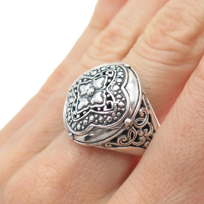 925 Sterling Silver Vintage Flower Granulated Oxidized Ring Size 7.25