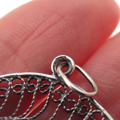925 Sterling Silver Vintage Egyptian Pyramid Filigree Oxidized Pendant