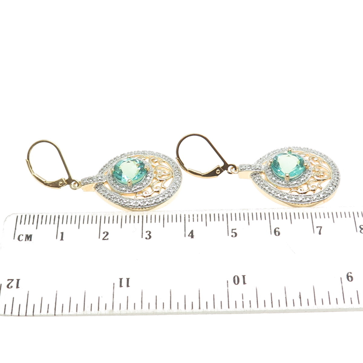 ROSS SIMONS 925 Sterling Silver Gold Plated Real Diamond Accent Apatite Earrings