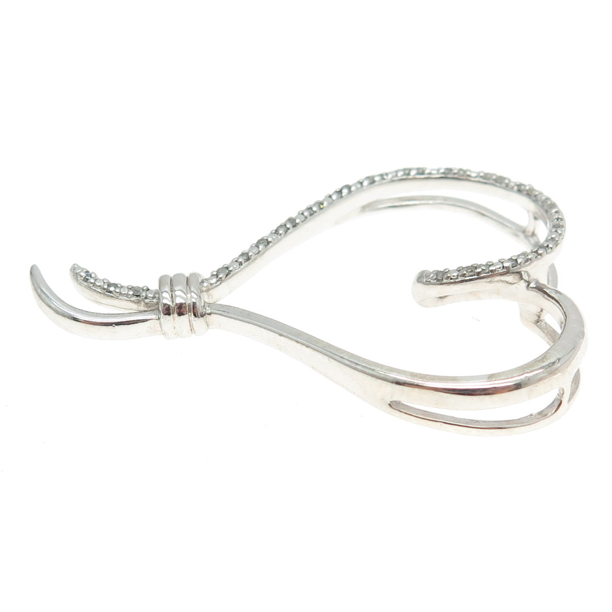 SUN 925 Sterling Silver Real Round-Cut Diamond Heart Slide Pendant