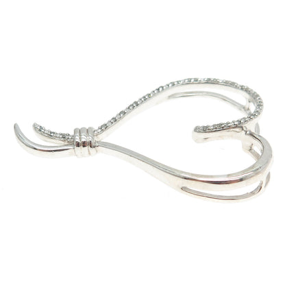 SUN 925 Sterling Silver Real Round-Cut Diamond Heart Slide Pendant
