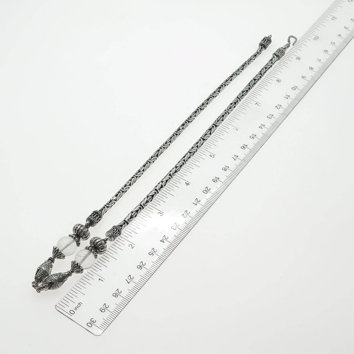 925 Sterling Silver Vintage Clear Crystal Oxidized Byzantine Chain Necklace 18"