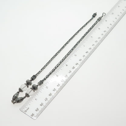 925 Sterling Silver Vintage Clear Crystal Oxidized Byzantine Chain Necklace 18"