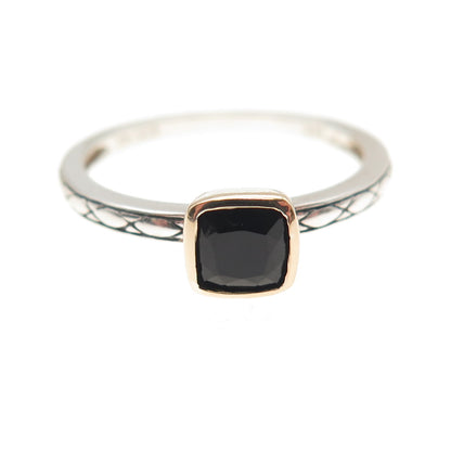 Town & Country Sterling Silver 14K Gold Vintage Real Black Onyx Ring Size 7.25