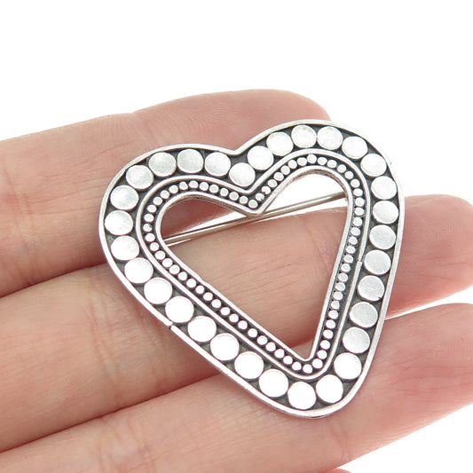 925 Sterling Silver Vintage Polka Dot Open Heart Pin Brooch