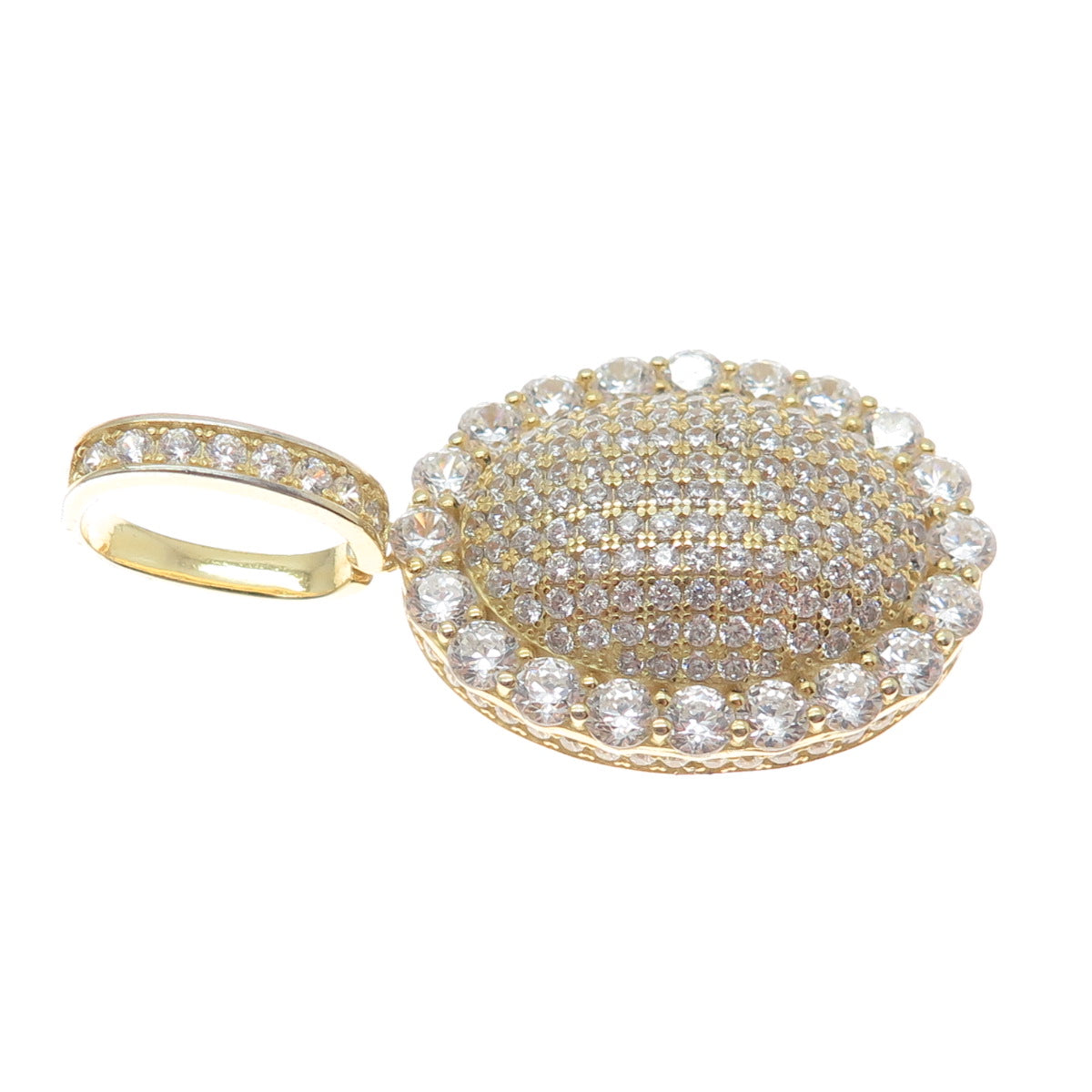 DESIGNS BY YAGI 925 Sterling Silver Gold Plated Round-Cut Shaped C Z Pendant