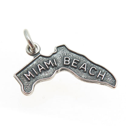 FRENCH & FRANKLIN 925 Sterling Silver Vintage Miami Beach FL Map Charm Pendant