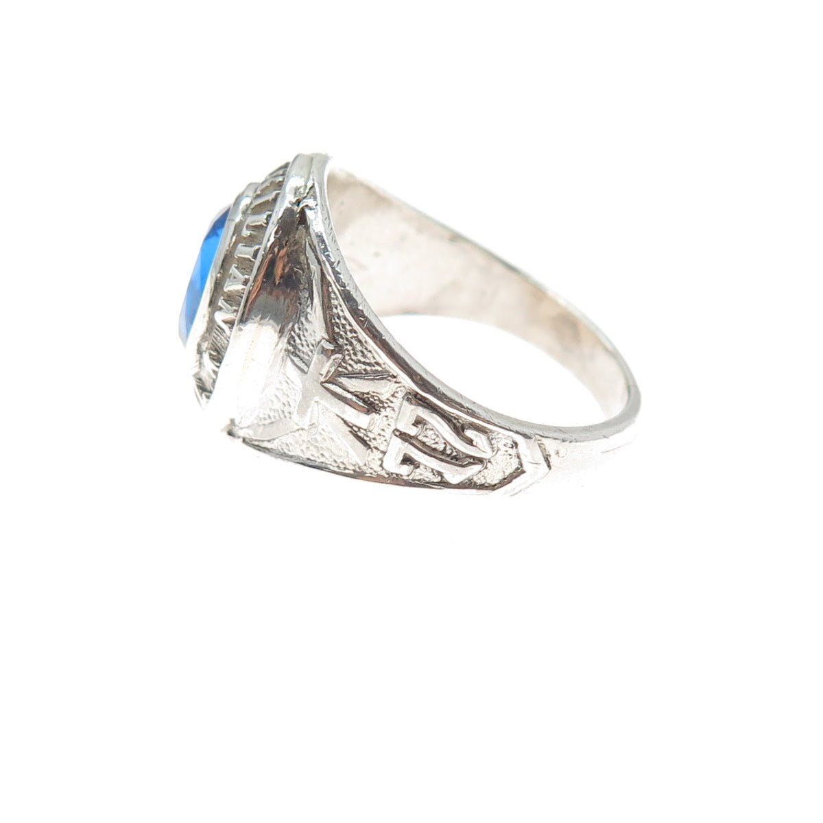 925 Sterling Silver Vintage 1972 Blue Glass St. Kilian School Ring Size 10