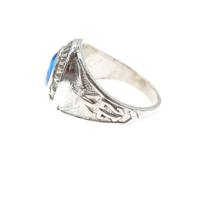 925 Sterling Silver Vintage 1972 Blue Glass St. Kilian School Ring Size 10
