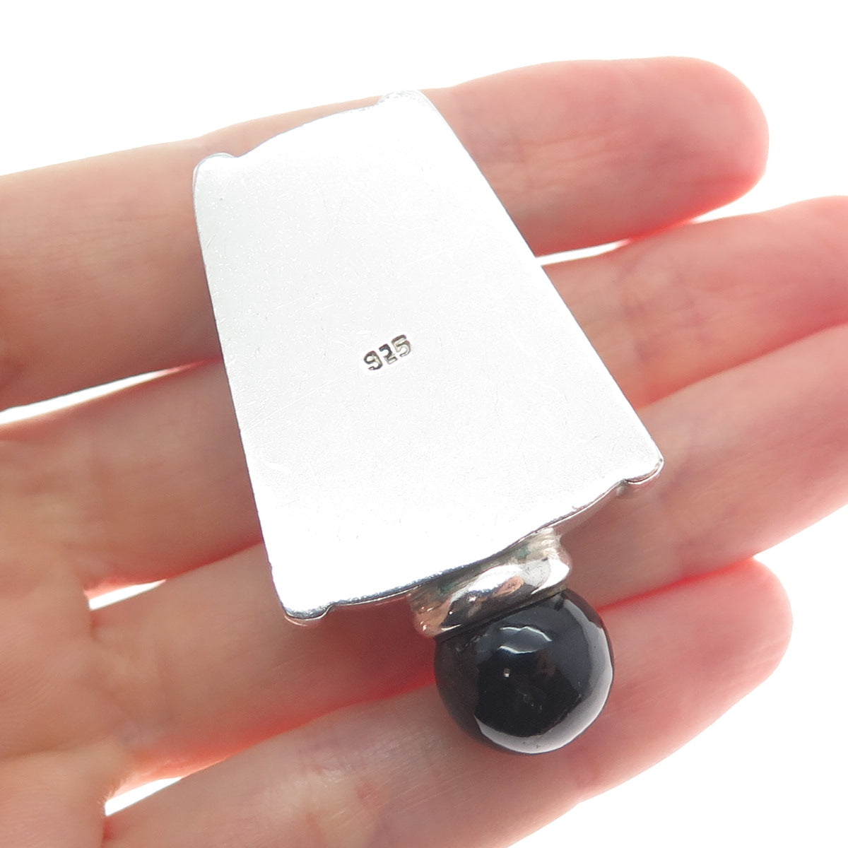 925 Sterling Silver Vintage Real Black Onyx Modernist Slide Pendant