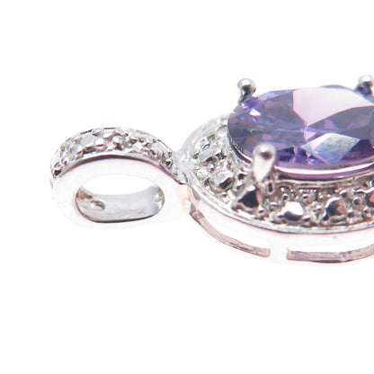 925 Sterling Silver Real Diamond Accent & Amethyst Mini Charm Pendant