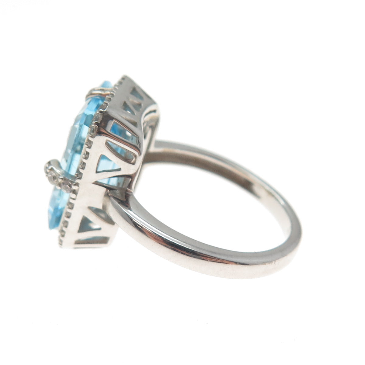 DSMK 925 Sterling Silver Real Emerald-Cut Blue Topaz & C Z Ring Size 7.5
