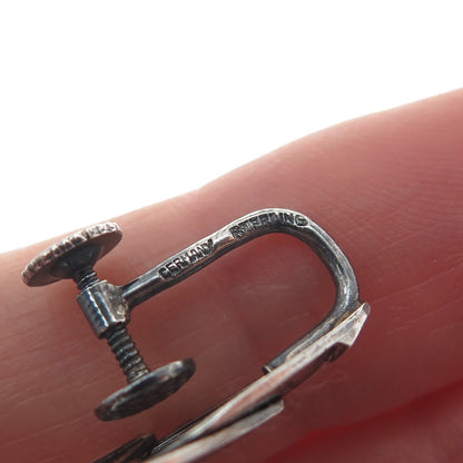 925 Sterling Silver Vintage Germany Modernist Oxidized Screw Back Earrings