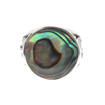 INDIGO 925 Sterling Silver Vintage Real Abalone Shell Spiral Ring Size 7
