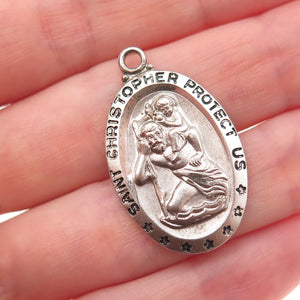 925 Sterling Silver Vintage St. Christopher Religious Medal Charm Pendant