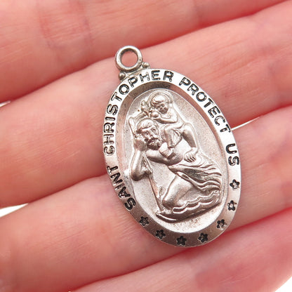 925 Sterling Silver Vintage St. Christopher Religious Medal Charm Pendant