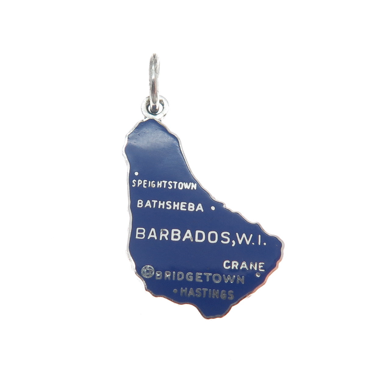 925 Sterling Silver Vintage Enamel Barbados W.I. Minimalist Charm Pendant