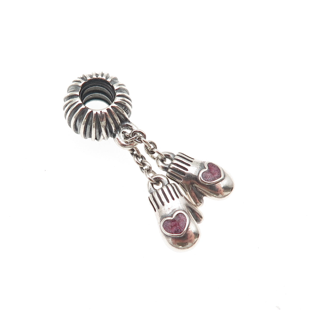 PANDORA 925 Sterling Silver Enamel Heart Winter Mittens Dangle Charm