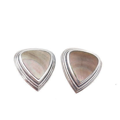 Paul Brackna 925 Sterling Silver Vintage Real Abalone Shell Clip On Earrings