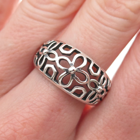 Charles Winston 925 Sterling Silver Vintage Floral Oxidized Ring Size 9