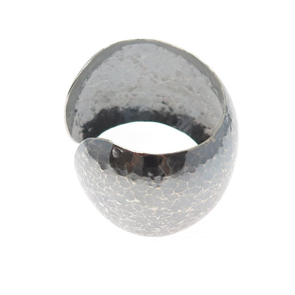 925 Sterling Vintage Hammered Heavy 50.7g Oxidized Adjustable Wide Bracelet 6.5"