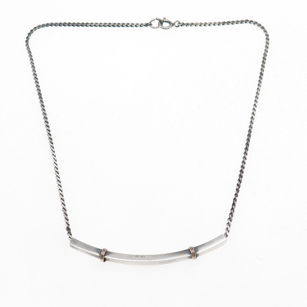 925 Sterling Silver 2-Tone Vintage Bar S-Shape Chain Necklace 16"