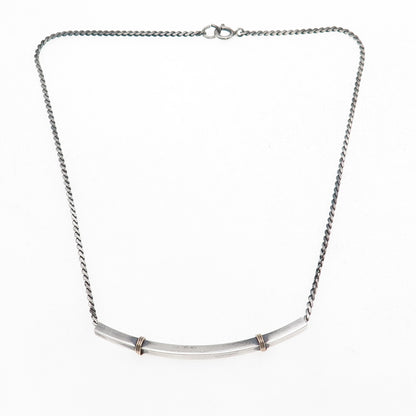 925 Sterling Silver 2-Tone Vintage Bar S-Shape Chain Necklace 16"