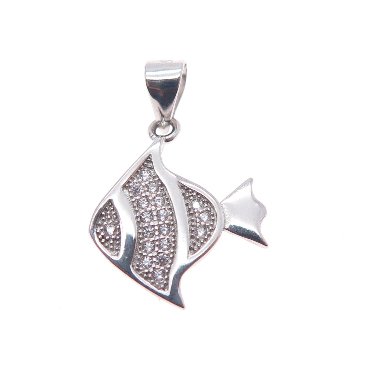 925 Sterling Silver Round-Cut C Z Angelfish Minimalist Charm Pendant