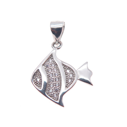 925 Sterling Silver Round-Cut C Z Angelfish Minimalist Charm Pendant